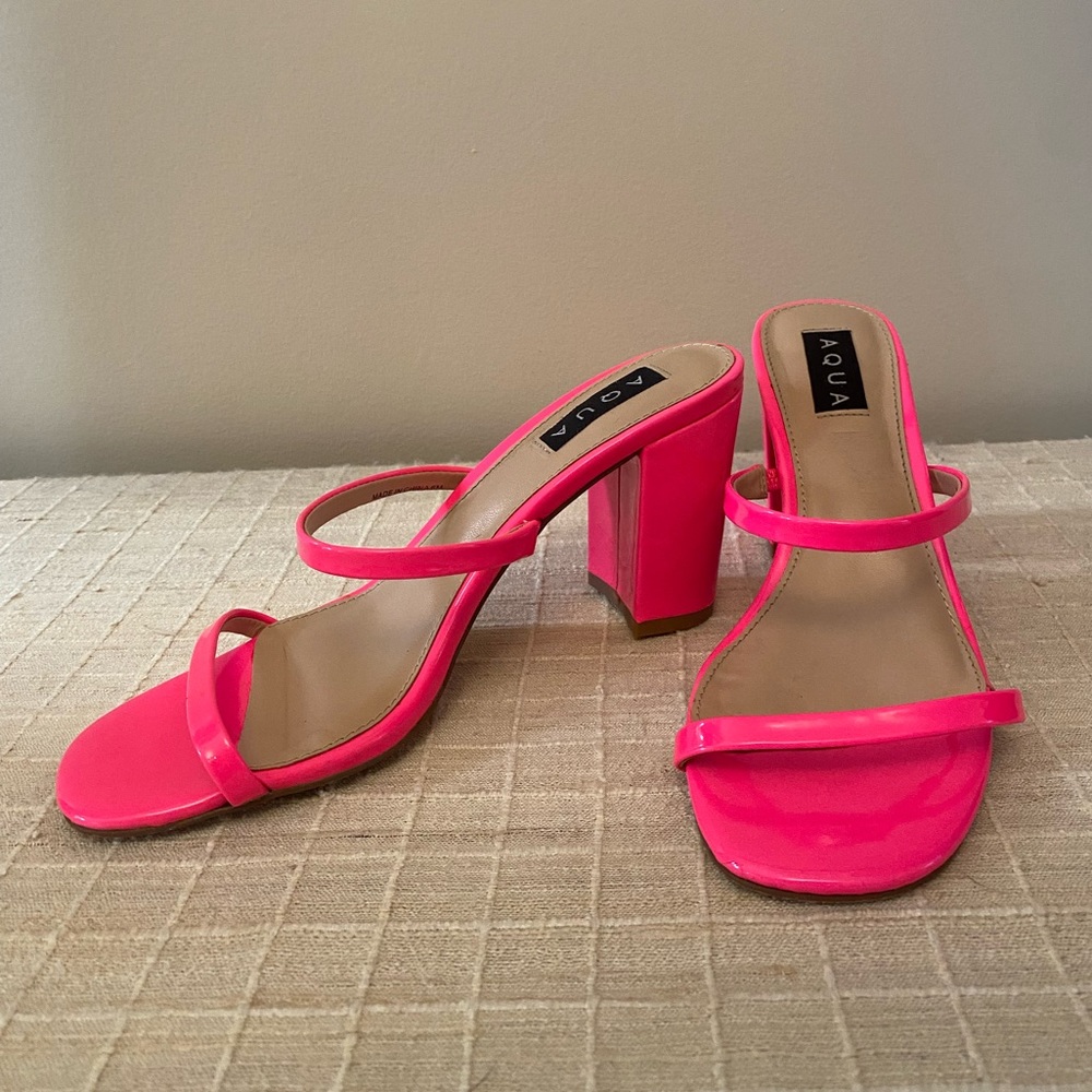 Pink Strappy Block Heeled Sandals